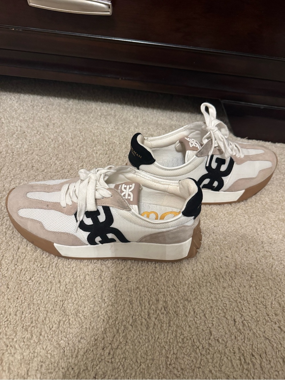 Sam Edelman Beige, White & Black Low-Top Sneakers